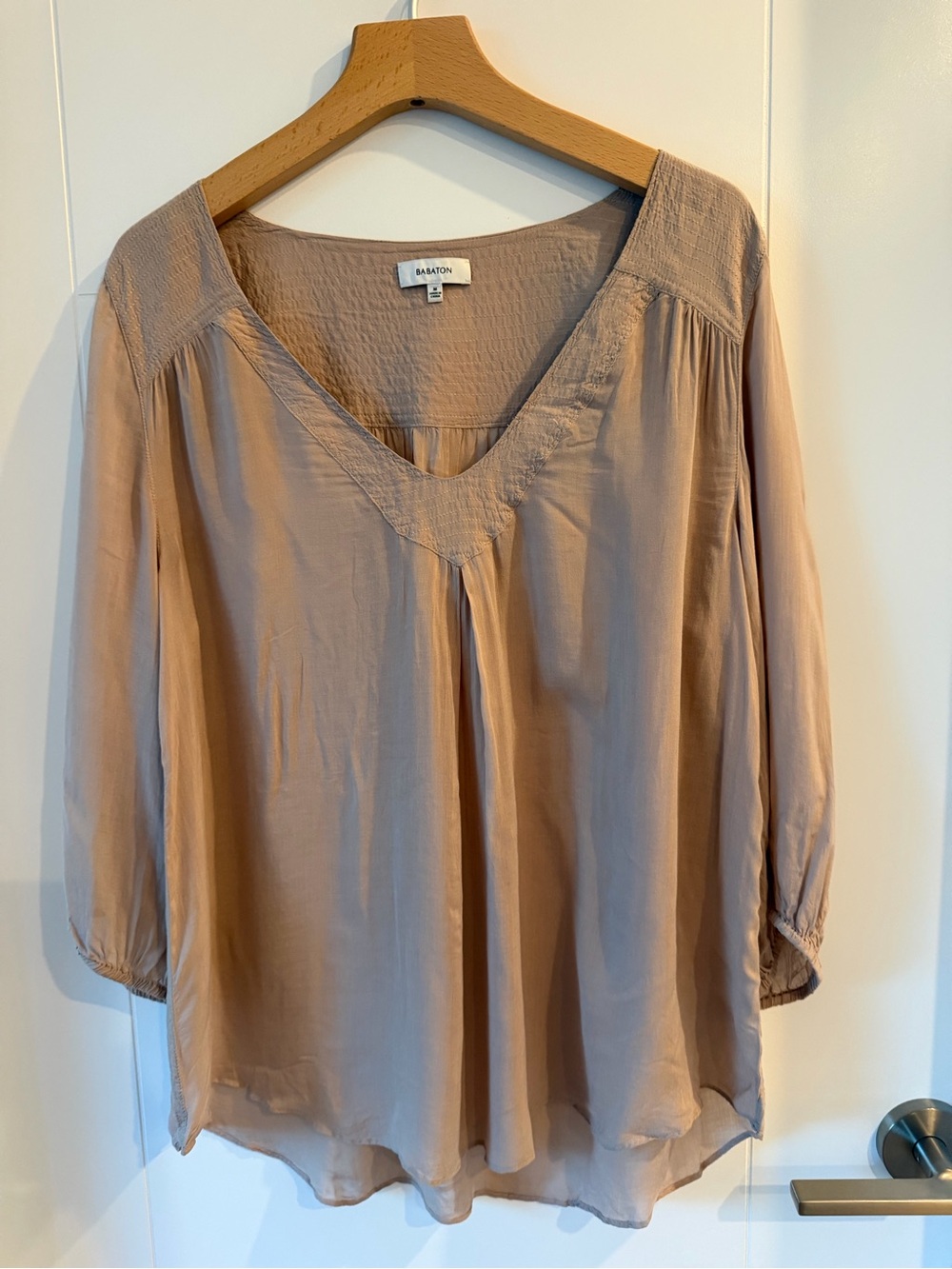 Babaton Lightweight V-Neck Blouse — Taupe Size M